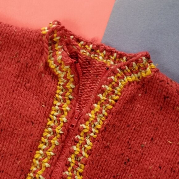 Vintage Handmade Red Zip Up Sweater Jacket - Picture 3 of 7
